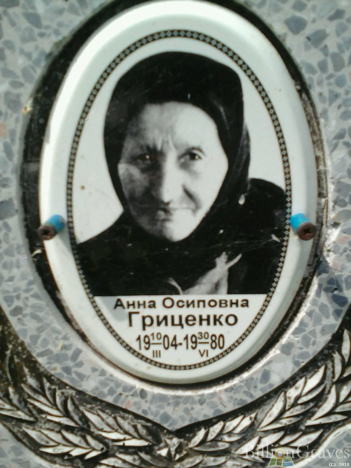 Гриценко Анна Осиповна