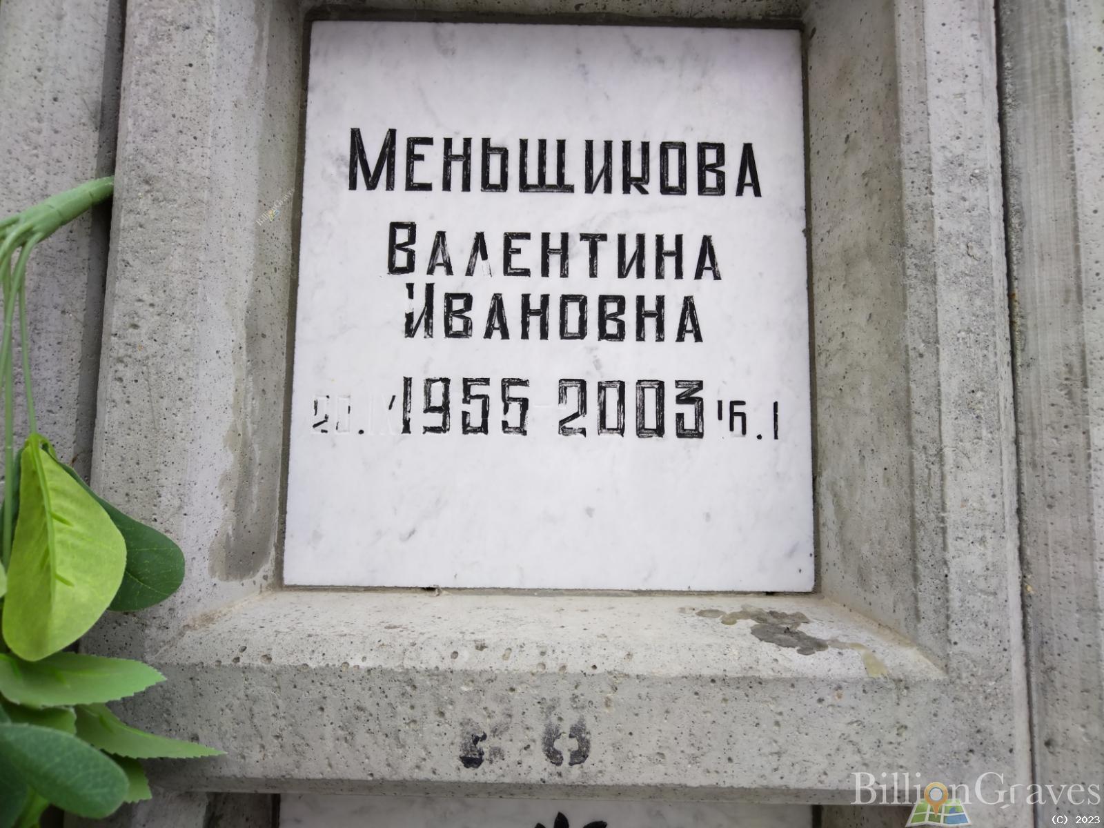 Меньщикова Валентина Ивановна